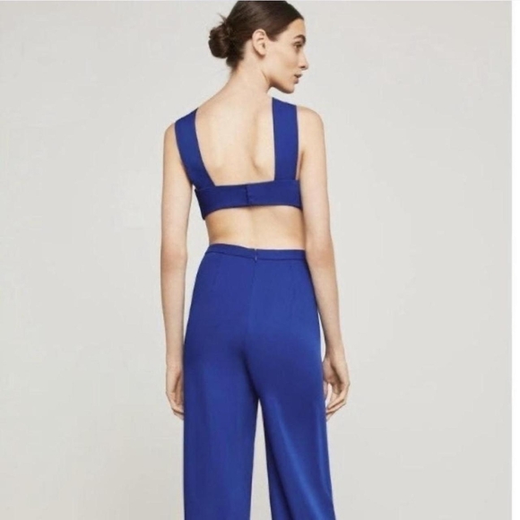NWT BCBG MaxAzria Rossana in Royal Blue Satin Wide Leg Cutout Jumpsuit 0 x 32 - Picture 2 of 14